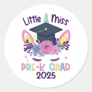 Little Miss Pre-k Grad Preschool Prek Graduation 2 Classic Round Sticker