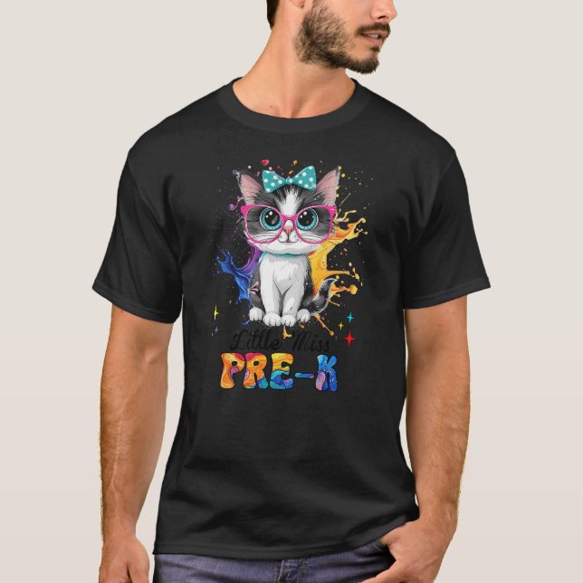 Little Miss Pre-k Kitten Back To School Cat Girls  T-Shirt (Front)