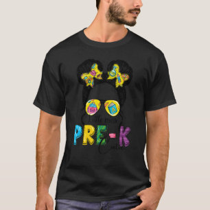 Little Miss Pre K Messy Bun Girl Back To School T-Shirt