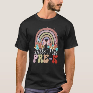 Little Miss Pre K Rainbow Groovy Floral Butterfly T-Shirt