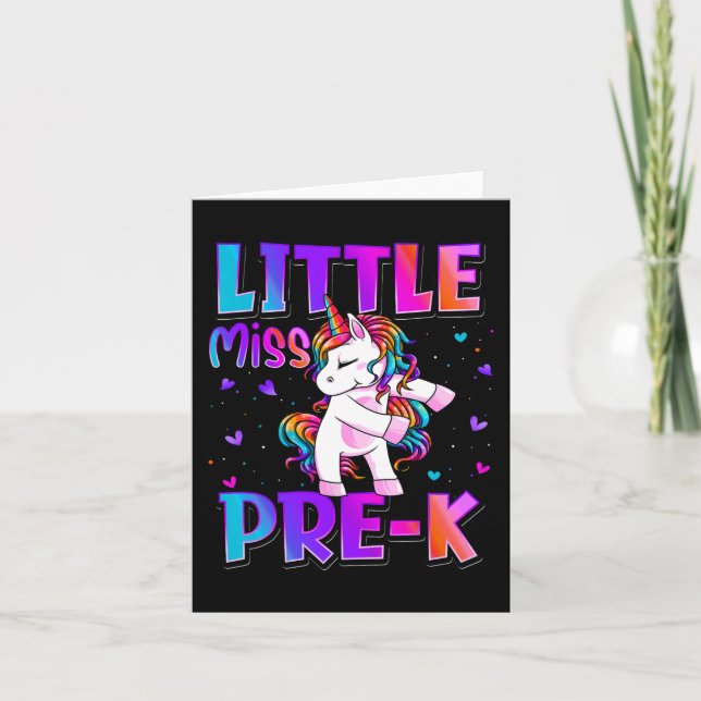 Little Miss Pre-K  Unicorn Back To School Girls  Card (Front)