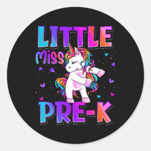 Little Miss Pre-K Unicorn Back To School Girls Classic Round Sticker
