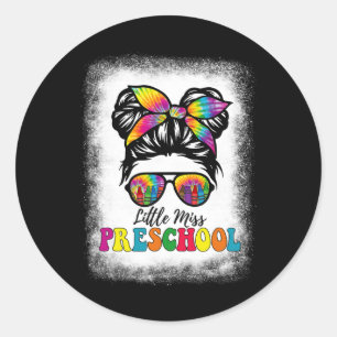 Little Miss Preschool Tie Dye Messy Bun Girl Schoo Classic Round Sticker