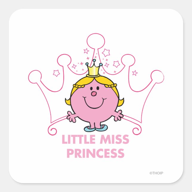 Little Miss Princess | Pink Five Pointed Crown Square Sticker (Front)
