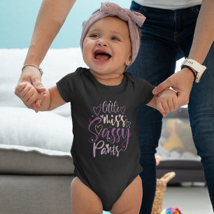 Little Miss Sassy Pants Purple Typography Girl Baby Bodysuit