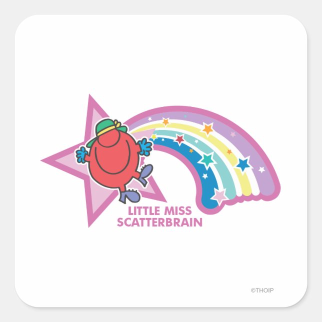 Little Miss Scatterbrain | Rainbow & Stars Square Sticker (Front)