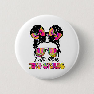 Little Miss Second 3rd Grade Girl Messy Bun Ck To 6 Cm Round Badge
