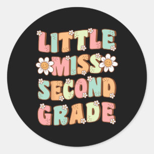 Little Miss Second Grade Cute Groovy First Day Of Classic Round Sticker
