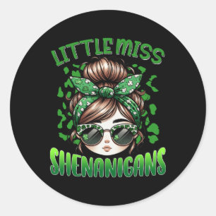 Little Miss Shenanigans For Girls Women Funny St P Classic Round Sticker