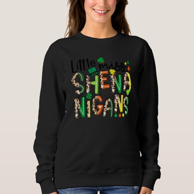 Little Miss Shenanigans Leopard Shamrock St Patric Sweatshirt (Front)
