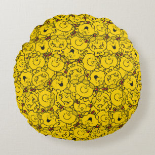 Little Miss Sunshine   Fun Yellow Smiles Pattern Round Cushion