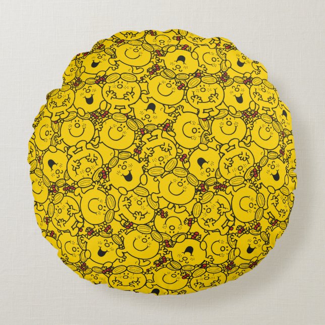 Little Miss Sunshine | Fun Yellow Smiles Pattern Round Cushion (Front)