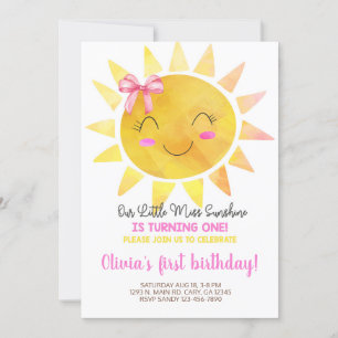 Little Miss Sunshine girl birthday invitation. Invitation