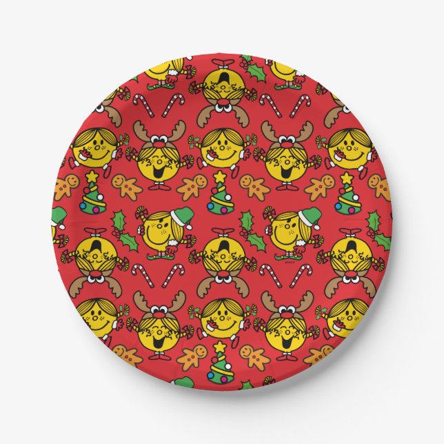 Little Miss Sunshine Red Christmas Pattern Paper Plate (Front)