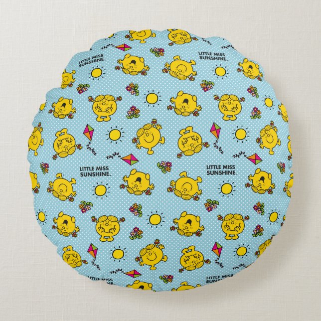 Little Miss Sunshine | Teal Polka Dot Pattern Round Cushion (Front)
