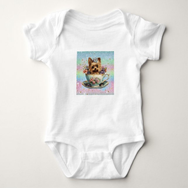 Little Miss Teacup Yorkie Baby Bodysuit (Front)