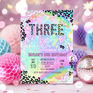 Little Miss Threenage Rainbow Leopard 3rd Birthday Invitation