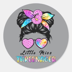 Little Miss Threenager 3rd Birthday 3 Years Girls Classic Round Sticker