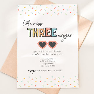 Little Miss Threenager 3rd Birthday Invitation