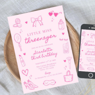 Little Miss Threenager, Threenager Fashion & Makeu Invitation