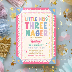 Little Miss Threenager Whimsical Girl 3rd Birthday Invitation