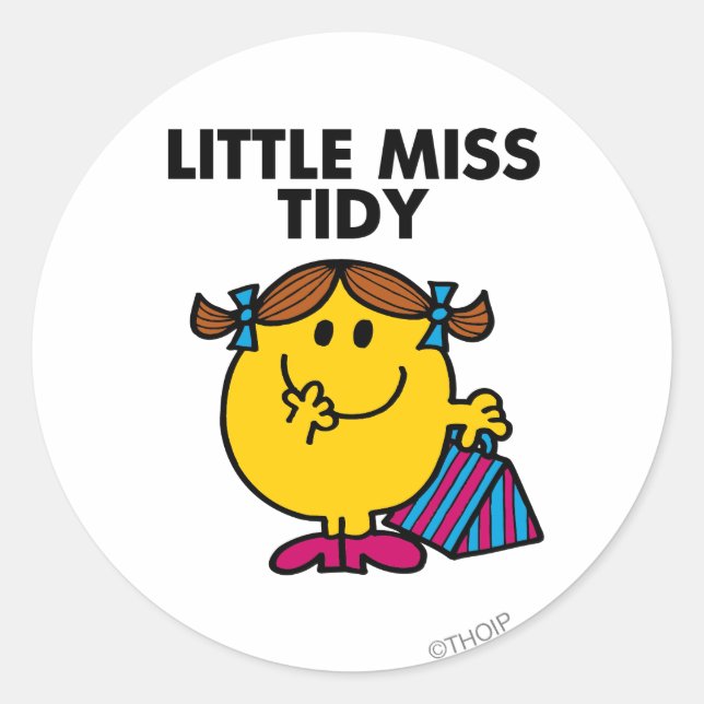 Little Miss Tidy | Black Lettering Classic Round Sticker (Front)