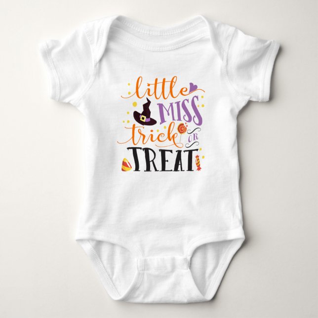 little miss trick or treat cute halloween baby bodysuit (Front)