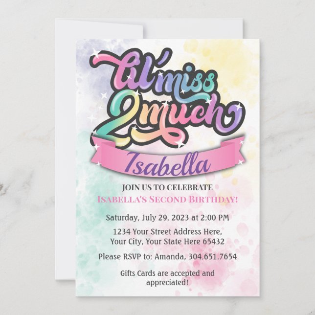Little Miss TWO Much Birthday Invitation!  Invitation (Front)