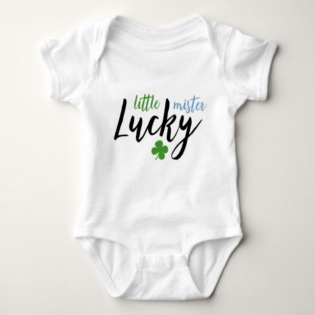 Little Mister Lucky // Cute St Patrick's Day Baby Bodysuit (Front)