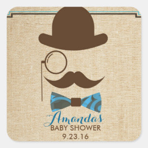 Little Mister Moustache Baby shower favour Square Sticker