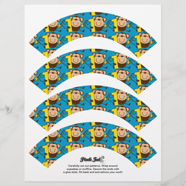 Little Monkey 1st Birthday Boy Cupcake Wrappers (Front)
