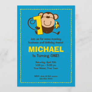 Little Monkey 1st Birthday Boy Custom Invitations