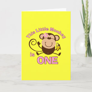 Little Monkey 1st Birthday Girl Card