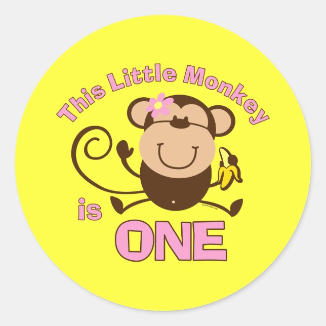 Little Monkey 1st Birthday Girl Sticker (Front)