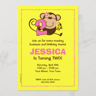 Little Monkey 2nd Birthday Girl Custom Invitations