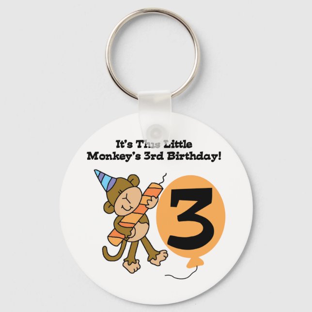 Little Monkey 3rd Birthday Tshirts and Gifts Key Ring (Front)