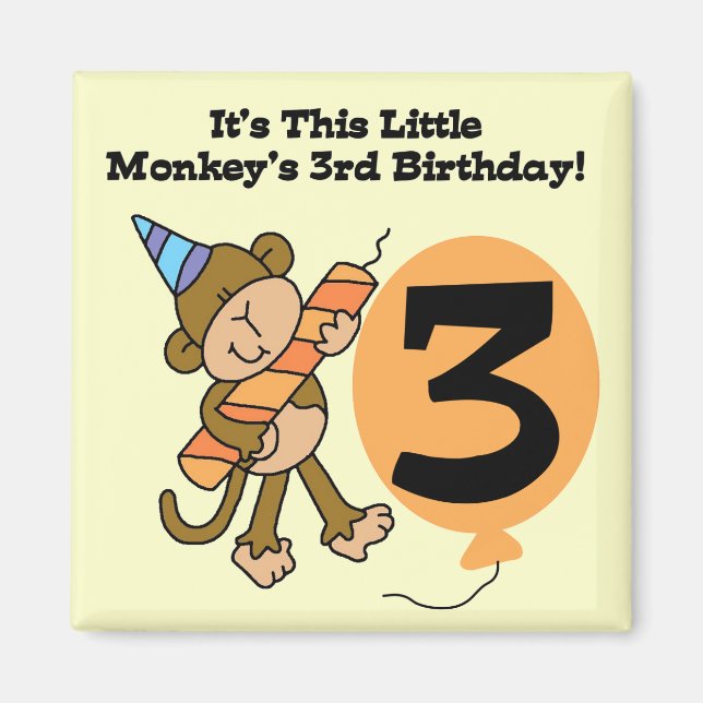 Little Monkey 3rd Birthday Tshirts and Gifts Magnet (Front)
