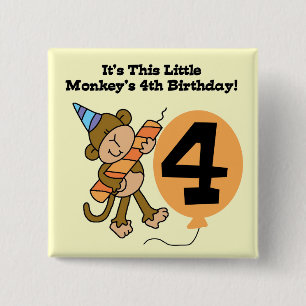 Little Monkey 4th Birthday Tshirts and Gifts 15 Cm Square Badge