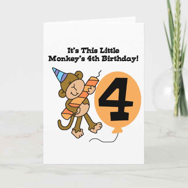 Little Monkey 4th Birthday Tshirts and Gifts Card (Front)