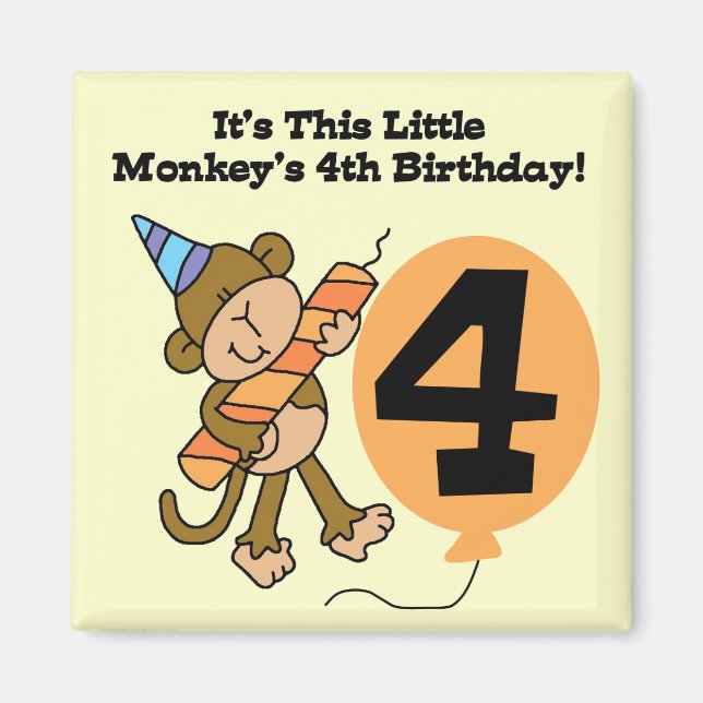 Little Monkey 4th Birthday Tshirts and Gifts Magnet (Front)