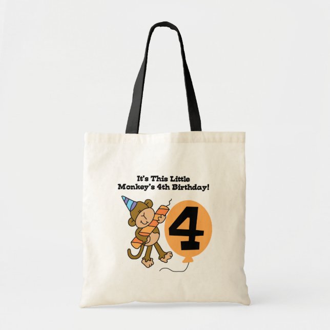 Little Monkey 4th Birthday Tshirts and Gifts Tote Bag (Front)