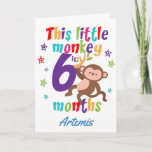 Little Monkey 6 Month Birthday Card<br><div class="desc">A special 6 month birthday card! This bright fun half year birthday card features a cute little monkey, some pretty stars and colourful text. A cute design for someone who will be half a year old! Add the 6 month old child's name to the front of the card to customise...</div>