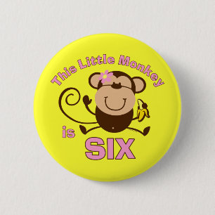 Little Monkey 6th Birthday Girl 6 Cm Round Badge