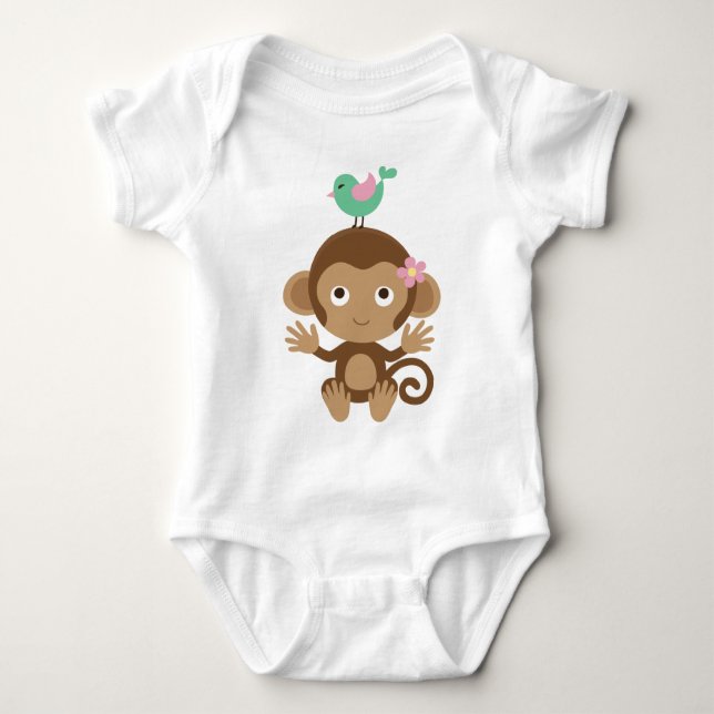 Little Monkey and Bird Baby Bodysuit (Front)