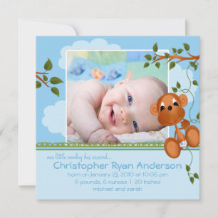 Little Monkey Baby Boy Photo Announcement