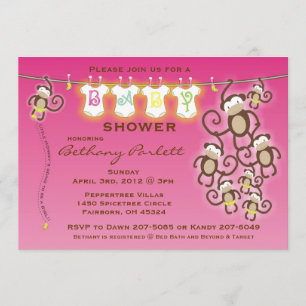 Little Monkey Baby Girl Shower Invitation