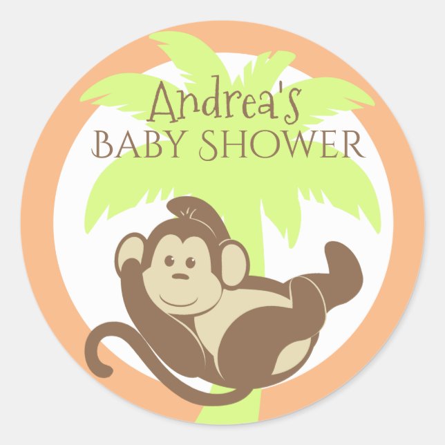 Little Monkey Baby Shower Classic Round Sticker (Front)