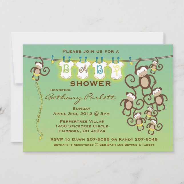 Little Monkey Baby Shower Invitation (Front)