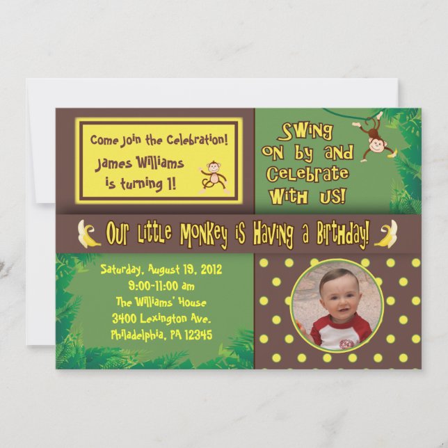 Little Monkey Birthday Party Invitation (Front)