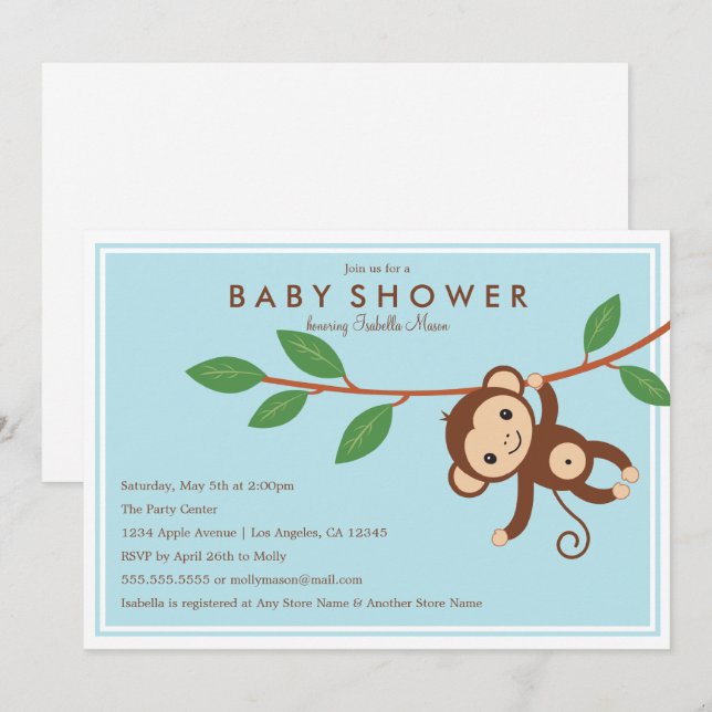 Little Monkey - Blue | Baby Shower Invite (Front/Back)
